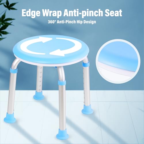 Shower Chair for Inside Shower, Adjustable Height (13.75"-20.5"), 360° Swivel Bath Chair for Elderly and Disabled, Anti-Slip Feet, Supports 350lbs, Tool-Free Assembly