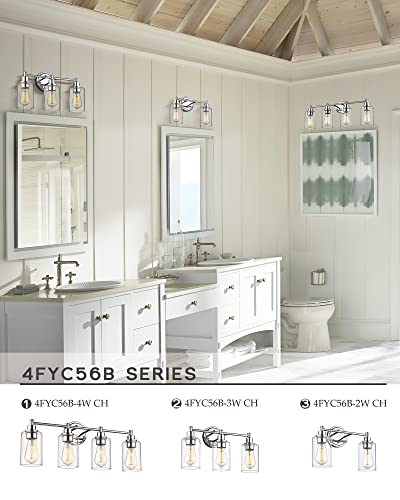 FEMILA Modern Bathroom Light Fixtures, 2-Light Bathroom Vanity Lights Over Mirror with Clear Glass Shade, Chrome Finish, 4FYC56B-2W CH - color: Chrome, size: 14.3"