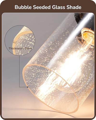 EDISHINE 3-Light Painted Wood Farmhouse Vanity Light, Bubble Glass Shade | Up & Down Reversible Mounting, E26 Base, Industrial Farmhouse Design, Wall Sconces Lamp for Bedroom, Powder Room - size: 3-Light with Bubble Glass Shade