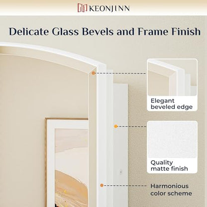 Keonjinn White Medicine Cabinet with Mirror 20” x 30”, Metal Framed Wall Cabinet with Beveled Mirror, Surface Mount or Recessed Medicine Cabinet for Bathroom, Bathroom Mirror with Storage | Adjustable Shelves, Arched Vanity Mirror with Storage, Recessed o