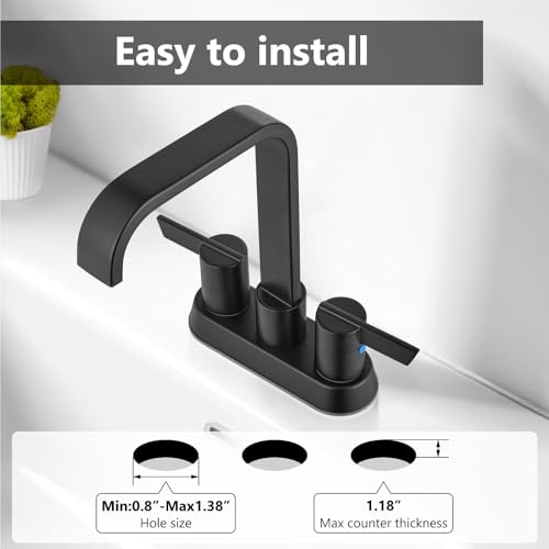 Matte Black Waterfall Bathroom Faucet 4 Inch Centerset,2-Handle | Stainless Steel 3-Hole Deck-Mount Design Includes Supply Lines and Pop-Up Drain for a Complete Vanity Installation - color: Matte Black
