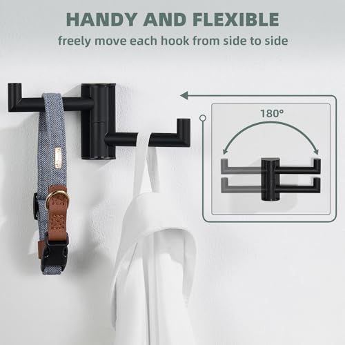 Angle Simple Swivel Towel Hook, Robe Coat Hook for Bathroom, Matte Black | Robust SUS304 Stainless Steel, Foldable 2 Arms, Compact & Functional, Kitchen Closet Hand Towel Holder, Screws Wall Mount - color: Matte Black, size: 1 Pack