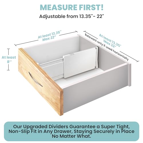 RAPTUROUS Adjustable Drawer Dividers, 8" Tall, Expandable 13.35-22", 4-Pack, Non-Slip for Deep Drawers in Kitchen, Bedroom, and Closet (White) - color: 4 Pack -White, size: 8" Tall, 13"-22" Long