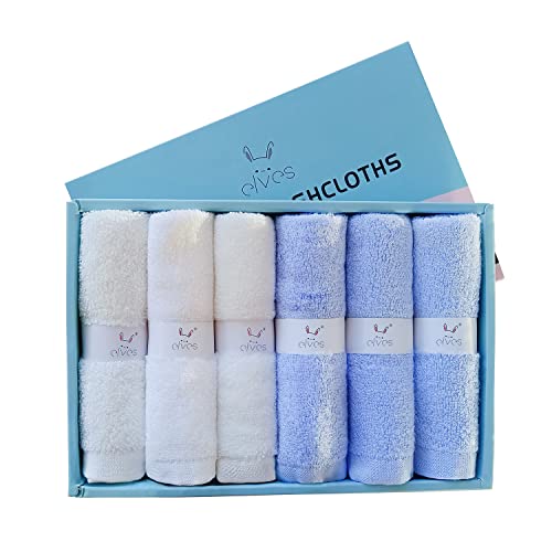 Elves Baby Washcloth Bamboo Rayon, Soft Organic Bamboo Viscose Wash Cloth, 10x10 Inch, White&Blue, Baby Bath Essentials - color: White&blue