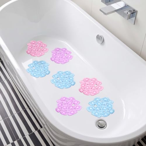 Riakrum 12 Pcs Non Slip Bathtub Stickers, Clear Anti Slip Shower Treads with Strong Suction Cups, Pebble Provides Traction Machine Washable No Residue, Safe (Pink, Purple,Blue) - color: Pink, Purple,blue