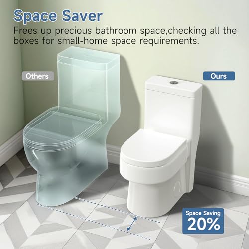 Compact One Piece Toilet with Soft-close Seat Lid, Power Dual Flush 1.2/1.85 GPF, Modern Standard White Toilet Bowl, Smart Toilet For Bathroom, 12'' Rough-in - style: BH-22