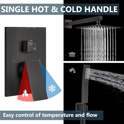 Aolemi Shower Faucet Set with Handheld Oil Rubbed Bronze 8 Inch Head | Pressure Balance Shower Valve and Trim Kit,SUS304 Rain Head and Handle System,All Metal,Wall Mount,Bathroom,Handheld Spray - color: Bronze, size: 8 Inch Wall Mount Shower Head