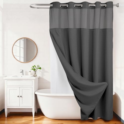 River Dream Heavyweight No Hooks Required Dotted Waffle Weave Shower Curtain with Snap in Liner -Extra Long 71W x 86H,Hotel Grade,Spa Like Bath Curtain,Graphite Grey - color: Graphite Grey, size: 71"W x 86"L (Pack of 1)