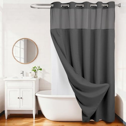 River Dream Heavyweight No Hooks Required Dotted Waffle Weave Shower Curtain with Snap in Liner -Extra Long 71W x 86H,Hotel Grade,Spa Like Bath Curtain,Graphite Grey - color: Graphite Grey, size: 71"W x 86"L (Pack of 1)