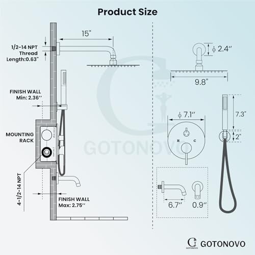 gotonovo Tub Shower Faucet Set with Valve,Polish Chrome,Straight Handheld | 10” Rain Shower Head with Handheld Trim Kit,Luxury Shower System with Tub Spout,All Metal,Bathroom Wall Mounted 3 Function - color: Chrome