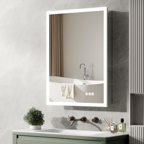 24"x32" Medicine Cabinet Mirror, LED Lighted Medicine Cabinet with Electrical Outlet＆USB, Anti-Fog, 3 Colors Temperature Stepless Dimmable, Aluminum Cabinet for Storage and Mordern Decor - size: 24"x32"