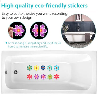 Amabro Colorful Sunflower Anti Slip Bathtub Strips, 10PCS Adhesive Shower Sticker for Bathtub Non-Slip Strip Stickers Anti Skid Tape Flooring Safety Tape Mat with Scraper for Bath Shower | Cute Sunflower Non-Slip Bathtub Strips Self-Adhesive Anti Skid Sho