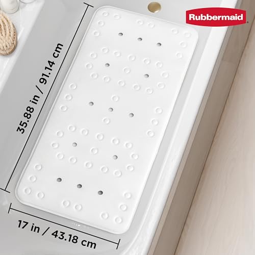 Rubbermaid Soft Foam Tub Mat, Non-Slip Bath Mat with Quick-Drain Holes, 35.88 x 17 Inch BPA-Free Shower Mat for Inside Bathtub or Shower, White - color: White