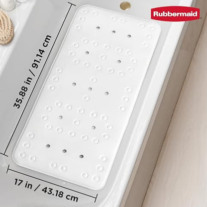 Rubbermaid Soft Foam Tub Mat, Non-Slip Bath Mat with Quick-Drain Holes, 35.88 x 17 Inch BPA-Free Shower Mat for Inside Bathtub or Shower, White - color: White