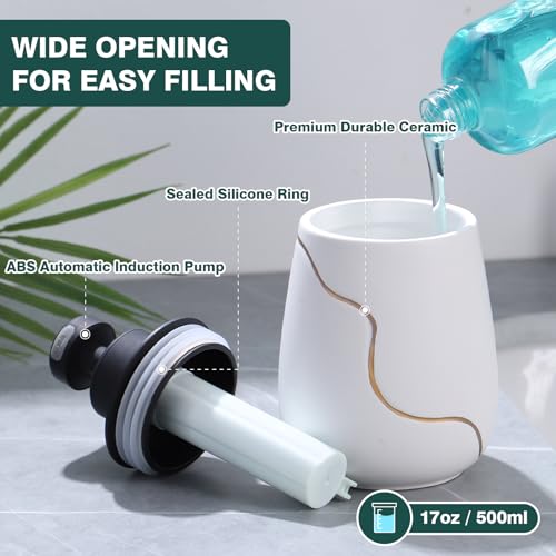 BosilunLife Rechargeable Auto Touchless Liquid Soap Dispenser 17oz Ceramic | With Elegant Golden Curved Line.With Waterproof Pump,Touch-Free Sensing.17oz Dish Soap For Kitchen And Bathroom，White - color: White, style: Liquid Pump