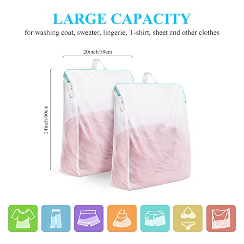 OTraki 20x24 Inch Laundry Bags Mesh Wash Bags 2 Pack Delicates Bag Lingerie Socks Sweater Washing Machine Mesh Laundry Bags for Travel Camping Don't Drying, Melting 140-176℉, White | Lingerie Socks Sweater Washing Machine Mesh Laundry Bags for Travel Camp