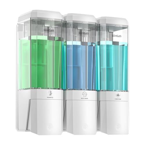 Shampoo and Conditioner Dispenser,GlintGath Shower Dispenser 3 Chamber No Drill Shampoo Dispenser for Shower Wall Mounted Shower Soap Dispenser for Bathroom Hotel,Large Capacity 3 * 500ML,White1 - color: Clear White 3 Chamber