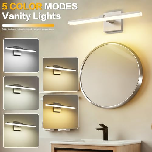18 Inch Vanity Lights for Bathroom Brushed Nickel Over Cabinet Arm Extra Wide LED Bar 5CCT 2900K 6000K ETL IP44 - color: Brushed Nickel- 5CCT& Dimmable, size: 18-inch