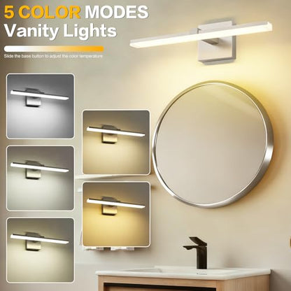 18 Inch Vanity Lights for Bathroom Brushed Nickel Over Cabinet Arm Extra Wide LED Bar 5CCT 2900K 6000K ETL IP44 - color: Brushed Nickel- 5CCT& Dimmable, size: 18-inch