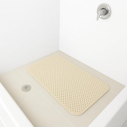 Bathtub and Shower Soft Waffle Cushioned Texture Spa Bathroom Shower and Bath Mat Non Slip 27.5" x 16" with Suction Cups and Drain Holes (Beige) - color: Beige