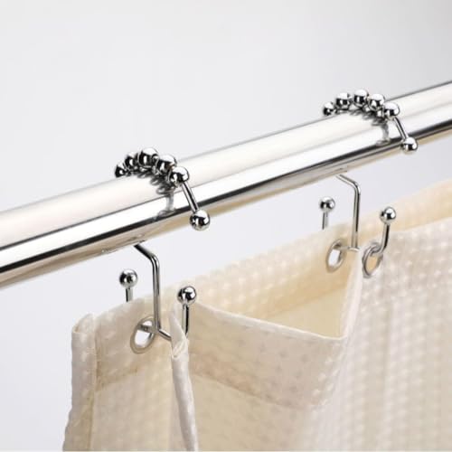 12Pcs Shower Curtain Hooks Rings, Rust Resistant Metal Double Glide Shower Hooks Rings for Bathroom Shower Rods Curtains - color: Gold
