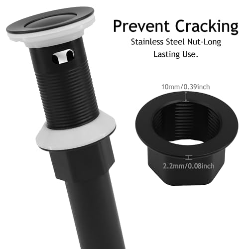 Bathroom Sink Drain,Drain Stopper Bathroom Sink with Overflow,Small Cap Pop Up Drain Assembly with Detachable Strainer Basket,Built-in Anti-Clogging, Stainless Steel Nut Matte Black - color: Matte Black-small Cap, style: With Overflow