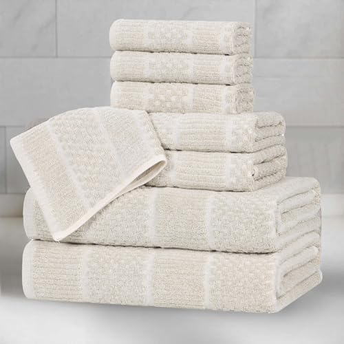 Superior Naples Viscose Cotton Blend Medium Weight Towels, for Bathroom, Shower, Spa, Plush, Quick Dry, Ultra-Soft Towels, Bath Essentials, Ribbed Design, 8 Piece Assorted Towel Set, Beige - color: Beige, size: 8 Piece Towel Set