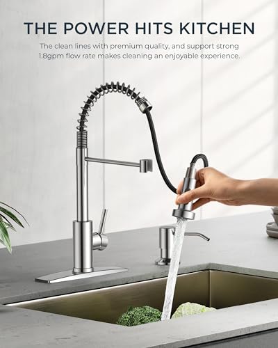 FORIOUS Kitchen Sink Faucet, Pull Down Sprayer, Classic High Arc, Chrome | Lead-Free Stainless Steel, Single Handle Commercial Spring Kitchen Faucets for Laundry Utility Room, Outdoor Farmhouse Camper - color: Chrome