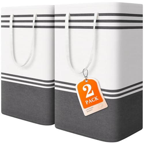 2 Pack Large Home Laundry Basket, Laundry Hamper, Freestanding Waterproof Dirty Clothes Bag, Tall Clothes Hamper - Extended & Reinforced Handles for College Dorm, Family (Light Grey/88L) - size: 2 x 88L