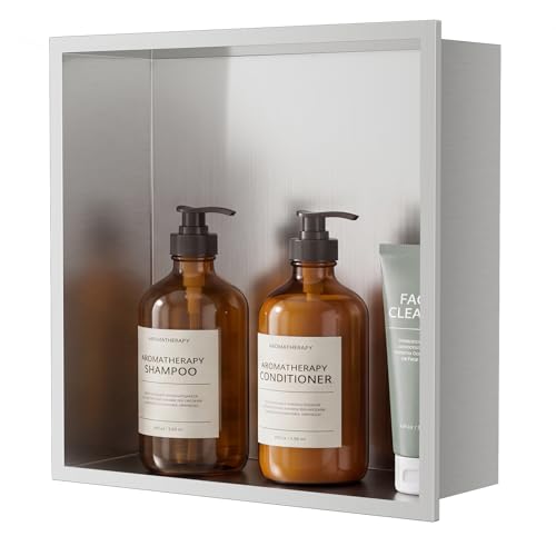 Shower Niche 12" x 12", Stainless Steel Recessed Shelf | No Tile Needed Over Mount, Brushed Nickel Finish, Built-in Bathroom Storage, Single Shelf, Rust Resistant, Easy Installation - color: Brushed Nickel, size: 12W × 12H with Single Shelf