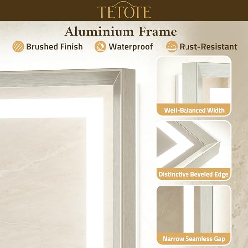 24 x 36 Bathroom LED Mirror Brushed Nickel Metal Frame Frontlit & Backlit Vanity Mirror Anti-Fog Stepless Dimmable 3 Colors White/Warm/Natural Mirror with Lights Wall-Mounted
