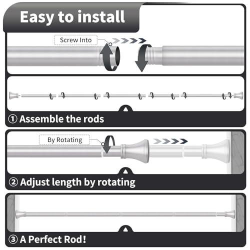 Silver Shower Curtain Rod 36-84 Inch(3-7ft), No Slip No Drill Stainless Steel Spring Tension Curtain Rod, No Rust Shower Rod Adjustable For Bathroom Window Bedroom - color: Silver, size: 36"-84"