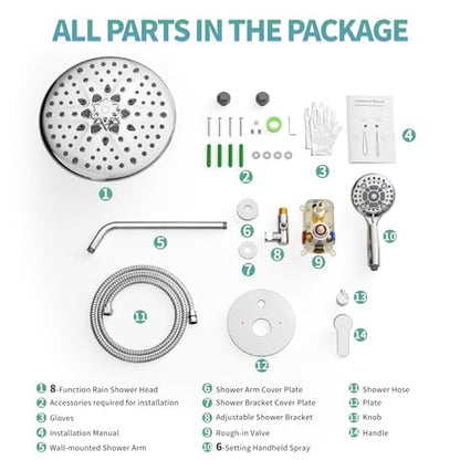 SR SUN RISE Shower Faucet - 10 Inch Multifunctional High Pressure Shower Head System with Handheld Shower Head Fixtures - Valve Included - Polished Chrome - color: Polished Chrome, size: 10 Inch
