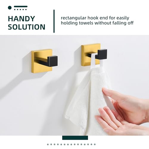 Angle Simple Bathroom Towel Hook, Coat Robe Holder, Black and Gold, 2 Pack | SUS304 Stainless Steel, Wall Hook for Clothes Bag Cap, Kitchen Vanity Sink Entryway Hand Towel Hanger, Screw Mount - color: Black & Gold, size: 2 Pack