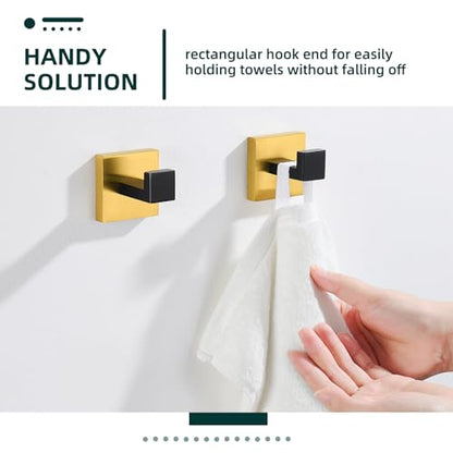 Angle Simple Bathroom Towel Hook, Coat Robe Holder, Black and Gold, 2 Pack | SUS304 Stainless Steel, Wall Hook for Clothes Bag Cap, Kitchen Vanity Sink Entryway Hand Towel Hanger, Screw Mount - color: Black & Gold, size: 2 Pack