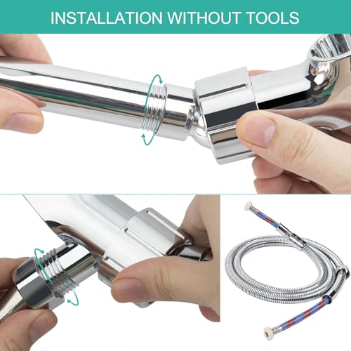 MAYYAYA Brass Ball Handheld Shower Head Holder, 59IN ShowerHead Hose,Silver | Premium ABS Bracket, 360 Degree Rotatable Brass Ball, Arm Mount&Hose Connector, Chrome 1.5m stainless steel shower hose - color: Silver