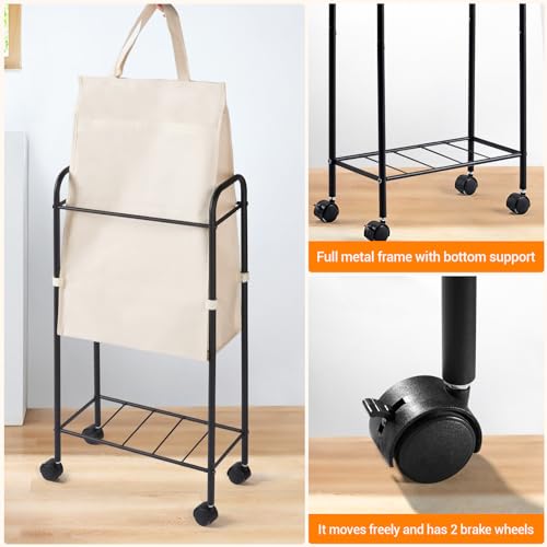 ELYKEN Slim Laundry Hamper with Lid & Wheels, 50L Rolling Laundry Basket | 7.9" Narrow Design, 50L, Removable Liner Bag, Lockable Wheels, Space Saving Clothes Hamper for Bathroom, Bedroom, Closet - style: Creamy-50L