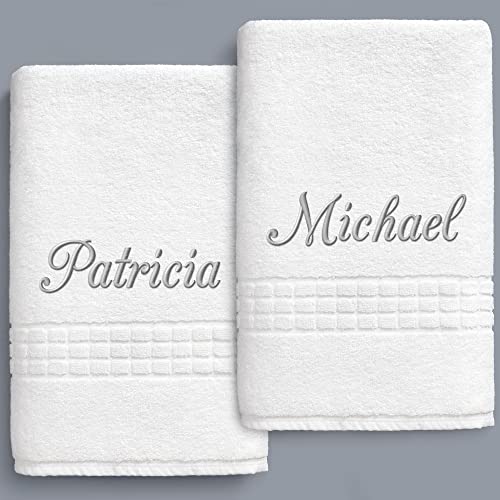 Broadway Terry Bath Towel Set 28" x 55" - Ring-Spun Cotton - Durable Hotel Quality - Soft and Absorbent (2 Custom Towels, White) - size: 2 Custom Towels