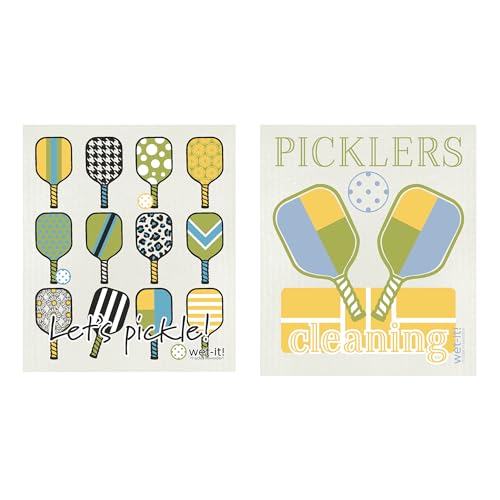 Swedish Dishcloth Set of 2 - Pickleball Paddles and Picklers Design, Highly Absorbent Kitchen Cloths, Perfect for Cleaning and Drying Dishes, Kitchen Essential - color: 2-pick