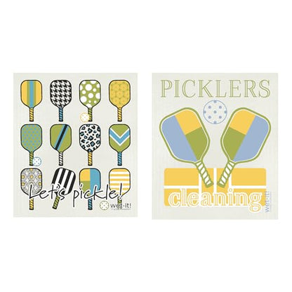 Swedish Dishcloth Set of 2 - Pickleball Paddles and Picklers Design, Highly Absorbent Kitchen Cloths, Perfect for Cleaning and Drying Dishes, Kitchen Essential - color: 2-pick