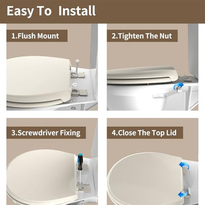 Round Toilet Seat Almond 16.5 Inch, Soft Close Toilet Seat, Quiet No Slam Toilet Lid, Easy Install & Quick Release, Durable PP Plastic, Easy Clean, Fits Most Standard Round Toilets, Almond - color: Almond, size: without toddler seat 1 Pack