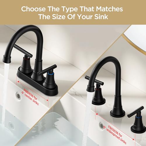 FORIOUS Matte Black Bathroom Faucet 3 Hole Vanity 2 Pack Commercial Faucet | 8 Inch Widespread Bathroom Faucet 3 hole Vanity and 4 Inch Bathroom Faucet Centerset 2 Hole for B2B Commercial, Spare Aerator - color: Matte Black × 2, style: Modern
