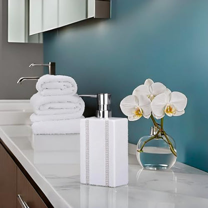 18 OZ Hand Liquid&Lotion Soap Dispenser Ceramic White Lotion Pump Bottle for Kitchen Bathroom Countertop Laundry Room Holds Dish Soap Shampoo Laundry Liquid Shower Gel(Inlaid Rhinestone) - color: White3