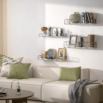 Floating Shelves Set of 4, Wood Wall Shelf, Farmhouse Shelf for Bedroom | Wall Mounted Floating Shelf for Living Room, Bedroom, Bathroom, Kitchen, Office - color: Gray-4pcs