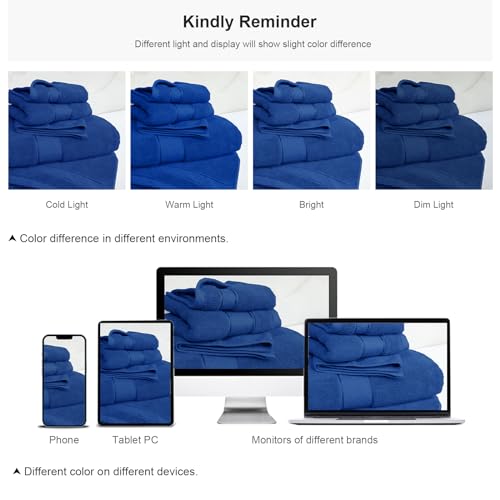 COZYART Bath Towel Set 6 PCS, Royal Blue Luxury 100% Turkish Cotton 650GSM | Soft Absorbent Quick Dry, OEKO‑Tex 100 Cert. Zero Twist Ring Spun Cotton, Plush Fluffy, Breathable Hotel Quality Towels Set - color: Royal Blue