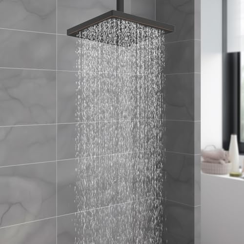 Hibbent cUPC Certified Thick Metal 8'' Rain Shower Head, Oil Rubbed Bronze | High Pressure Shower Head, Bathroom Waterfall Shower Heads, High Flow Fixed Showerheads with Adjustable Brass Ball Joint - color: Oil Rubbed Bronze, style: Square 8''