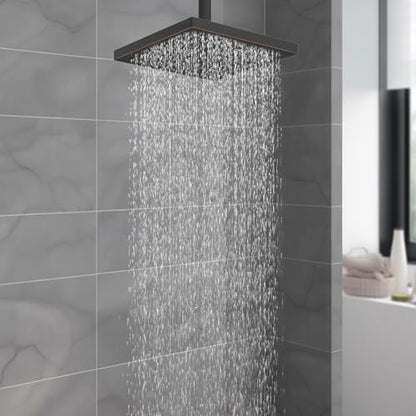Hibbent cUPC Certified Thick Metal 8'' Rain Shower Head, Oil Rubbed Bronze | High Pressure Shower Head, Bathroom Waterfall Shower Heads, High Flow Fixed Showerheads with Adjustable Brass Ball Joint - color: Oil Rubbed Bronze, style: Square 8''