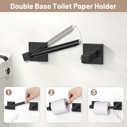 Towel Ring Set 4 Piece Bathroom Hardware Set Includes Towel Ring 2 Towel Hooks and Toilet Paper Holder Stainless Steel Wall Mounted (Matte Black) - color: Matte Black, size: Set D