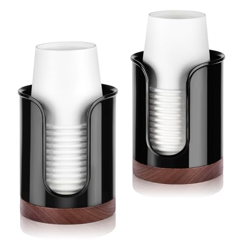 Premium Bathroom Cup Dispenser - Compact Cup Holder for Dixie Cups 3 oz Cups, 3 4 Ounce Mouthwash Cup Dispenser - PC/Walnut,Black, Pack of 2 - color: Black/Walnut/2Pack