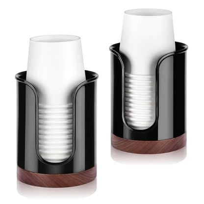Premium Bathroom Cup Dispenser - Compact Cup Holder for Dixie Cups 3 oz Cups, 3 4 Ounce Mouthwash Cup Dispenser - PC/Walnut,Black, Pack of 2 - color: Black/Walnut/2Pack